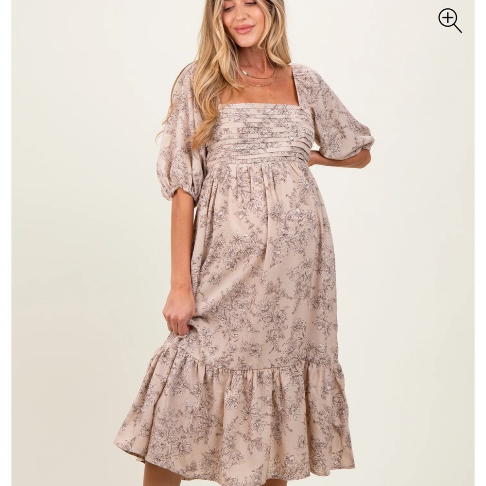 Floral Beige Midi Dress